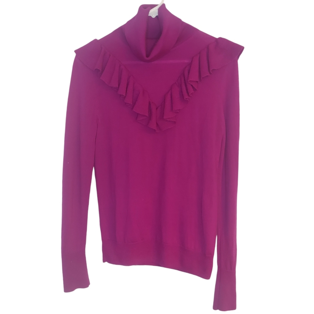 J.Crew Merino Wool Tippi Ruffle Sweater Zip Cuffs  Fuscia EUC Size S
